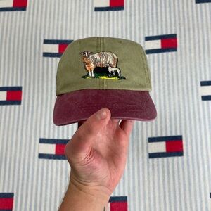 Vintage Sheep Lamb Animal Nature Embroidered leather strap back hat